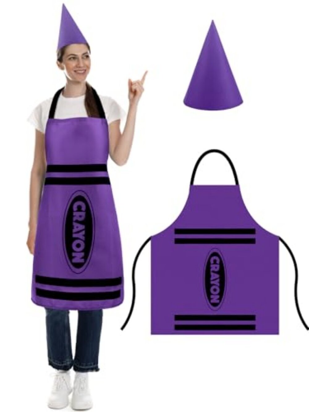 Crayon Costume with Apron and Cone Hat Adult | Costume for Women Halloween Party